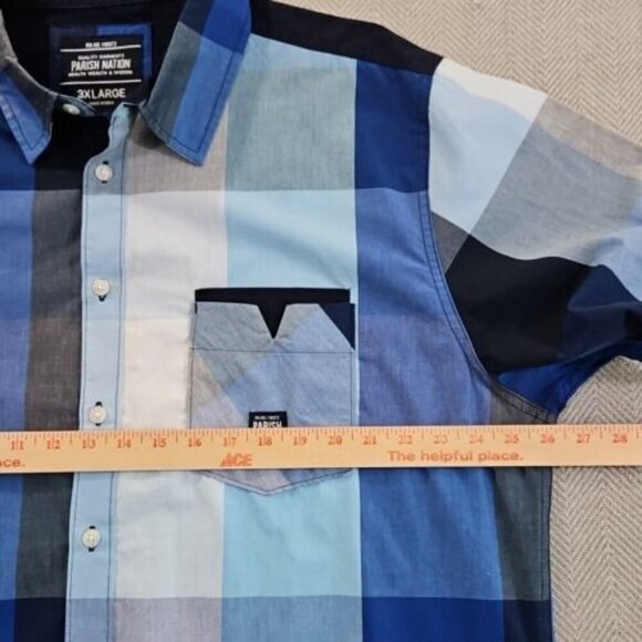 Parish Nation Shirt Men's 3X Large Blue Color Block Short Sleeve Button Up EUC - Picture 6 of 12